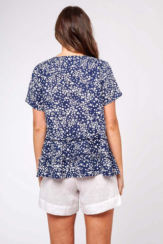 Alessandra Shirts Toffee Top in Navy Ditsy