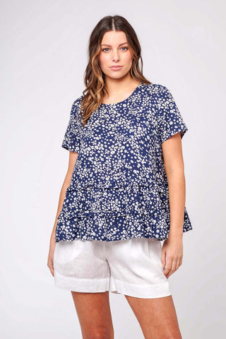 Alessandra Shirts Toffee Top in Navy Ditsy