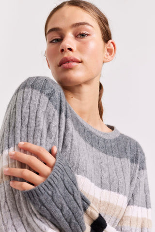 Alessandra Sweater Aspen Stripe Cashmere Sweater in Cinder