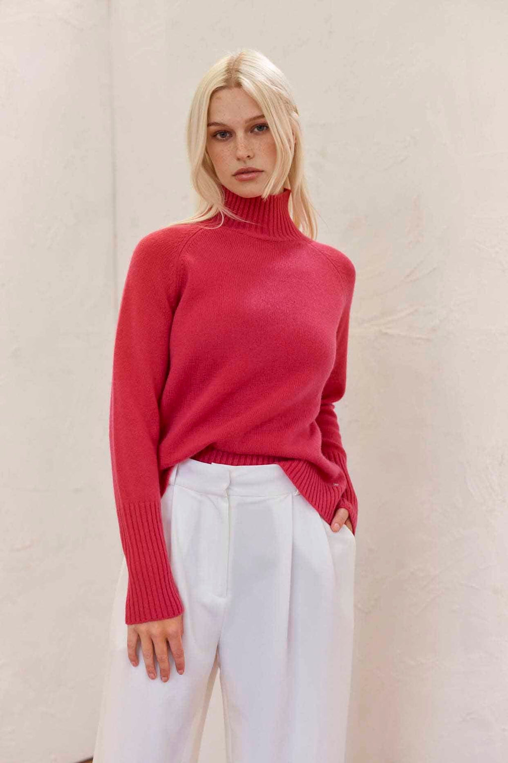 Alessandra Fifi Polo Cashmere Sweater in Crimson Red
